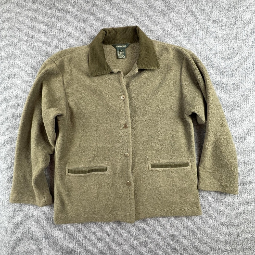 VTG Bushwacker Jacket Mens Small Green Fleece Button Front Corduroy Collar Work